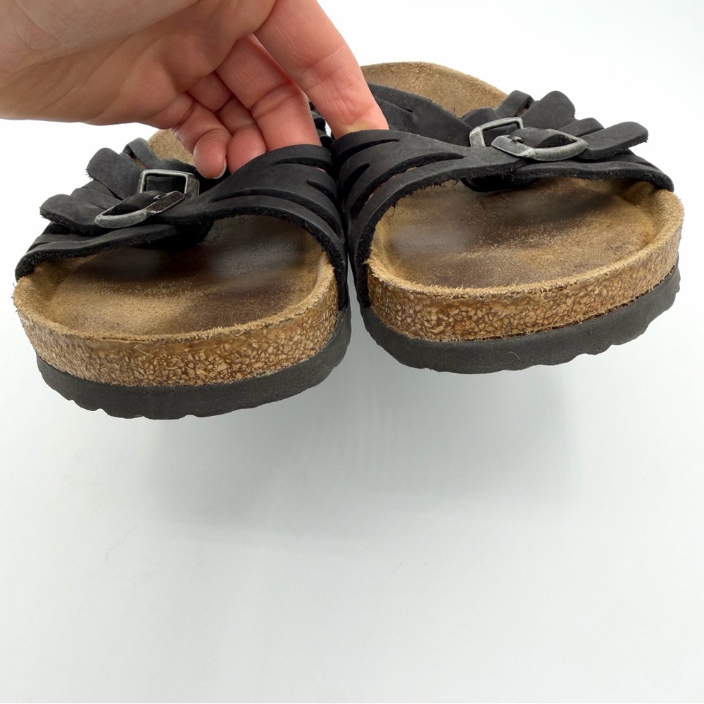 Birkenstock Granada two strap sandals black leather adjustable buckle comfy - Picture 6 of 9